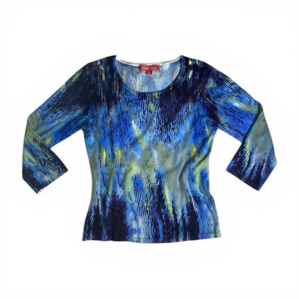 Abstract Wave Print 3/4-Sleeve Bamboo Blend Blouse · Size L